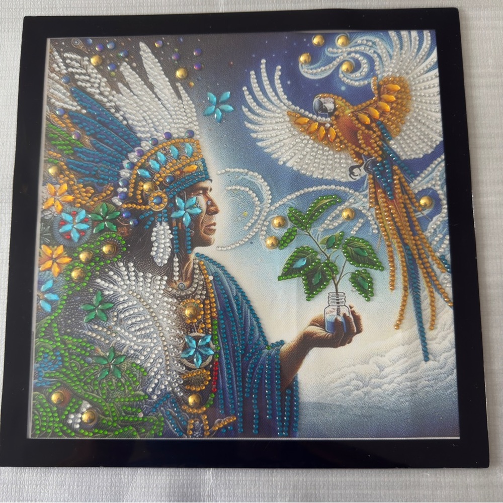 Hand crafted Colorful Beaded Artwork with Parrot